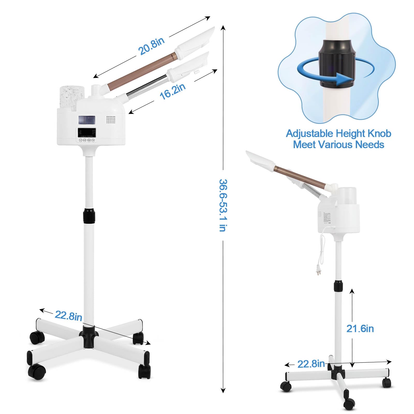 Vaporizador facial con función de niebla fría y caliente, vaporizador facial 2 en 1 con ozono para limpieza profunda e hidratación de la cara, esteticista sobre ruedas, ideal para salón de belleza y