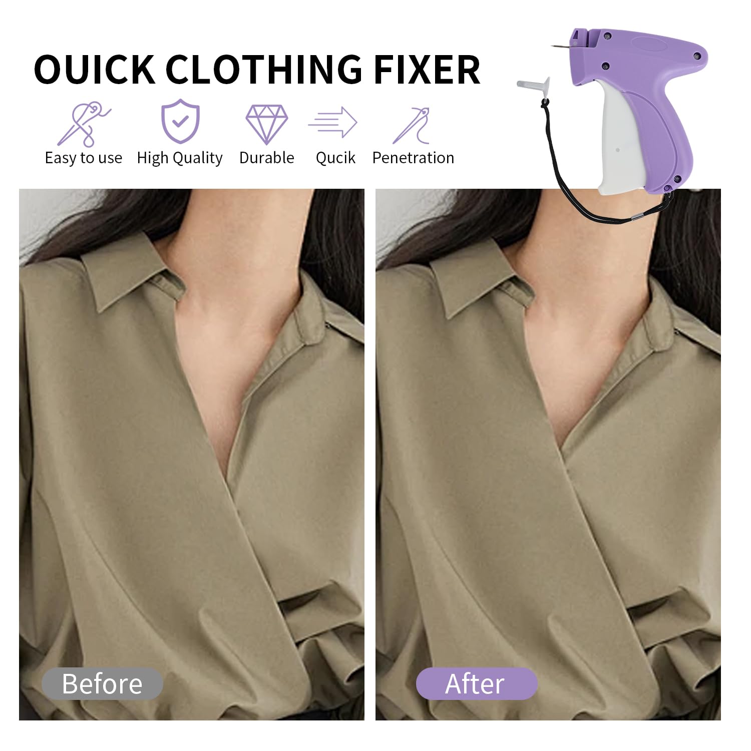 Stitchy Microstitch Gun Stich Gun für Kleidung Heftpistole für Kleidung Nähen Schnell Kleidung Fixierer Inklusive 6 Nadeln, 1000 Schwarz & 1000 Weiß Verschlüsse