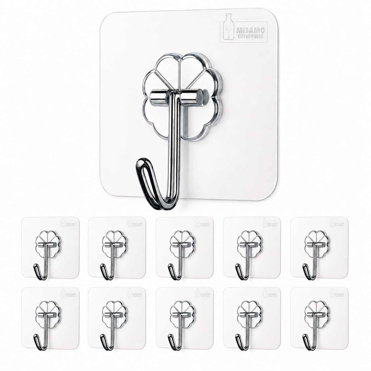 Misamo Enterprise PVC Wall Hooks for Bathroom Accessories Without Drill, Pack of 10, Transparent