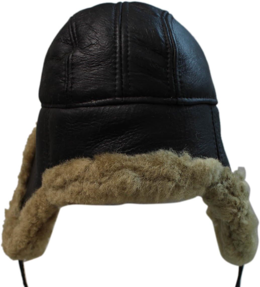 Men's B3 Brown Ginger Cream RAF Aviator Shearling Sheepskin WW2 Flying Hat