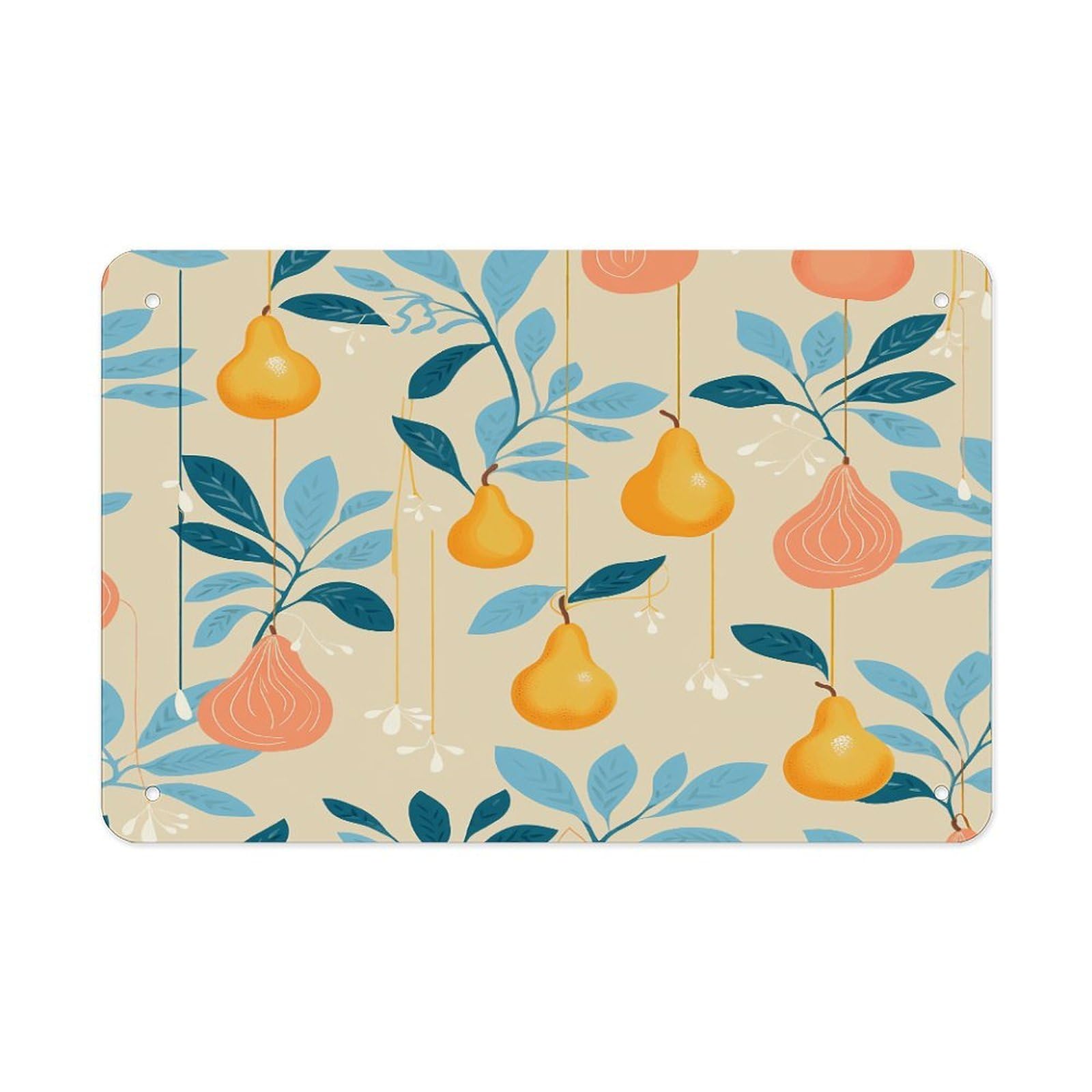 Fekiloot Style Pears And Leaves Metal Signs Wall Art Tin Sign