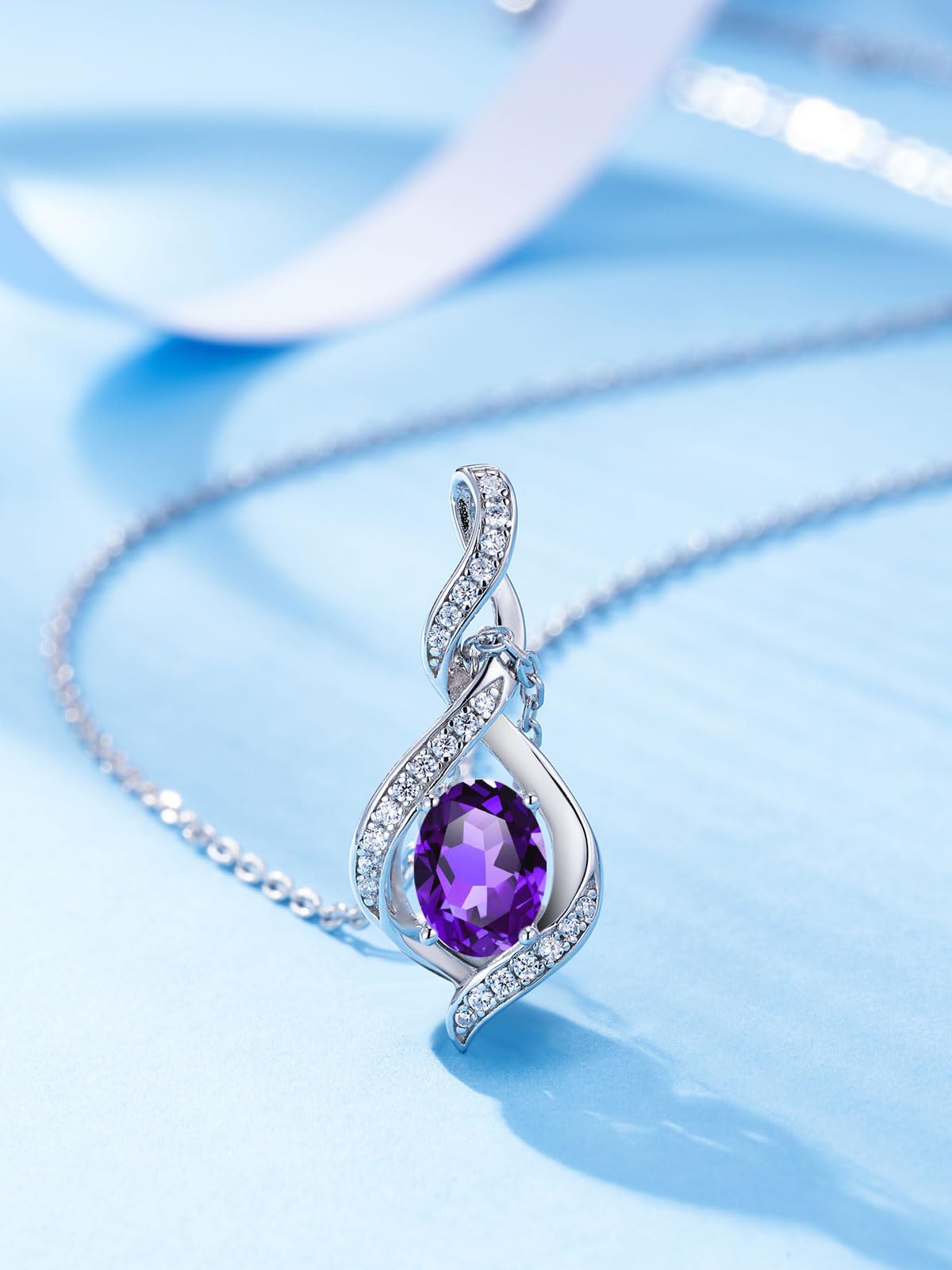 925 Sterling Silber Edelstein Geburtsstein Halskette Infinity Anhänger Schmuck Geburtstag Schmuck für Frauen Mädchen Mutter, 40+5 CM