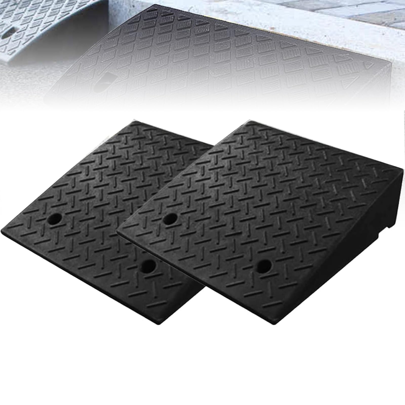 Rampe de seuil pour fauteuil roulant moto et voiture avec coussin triangulaire noir x2