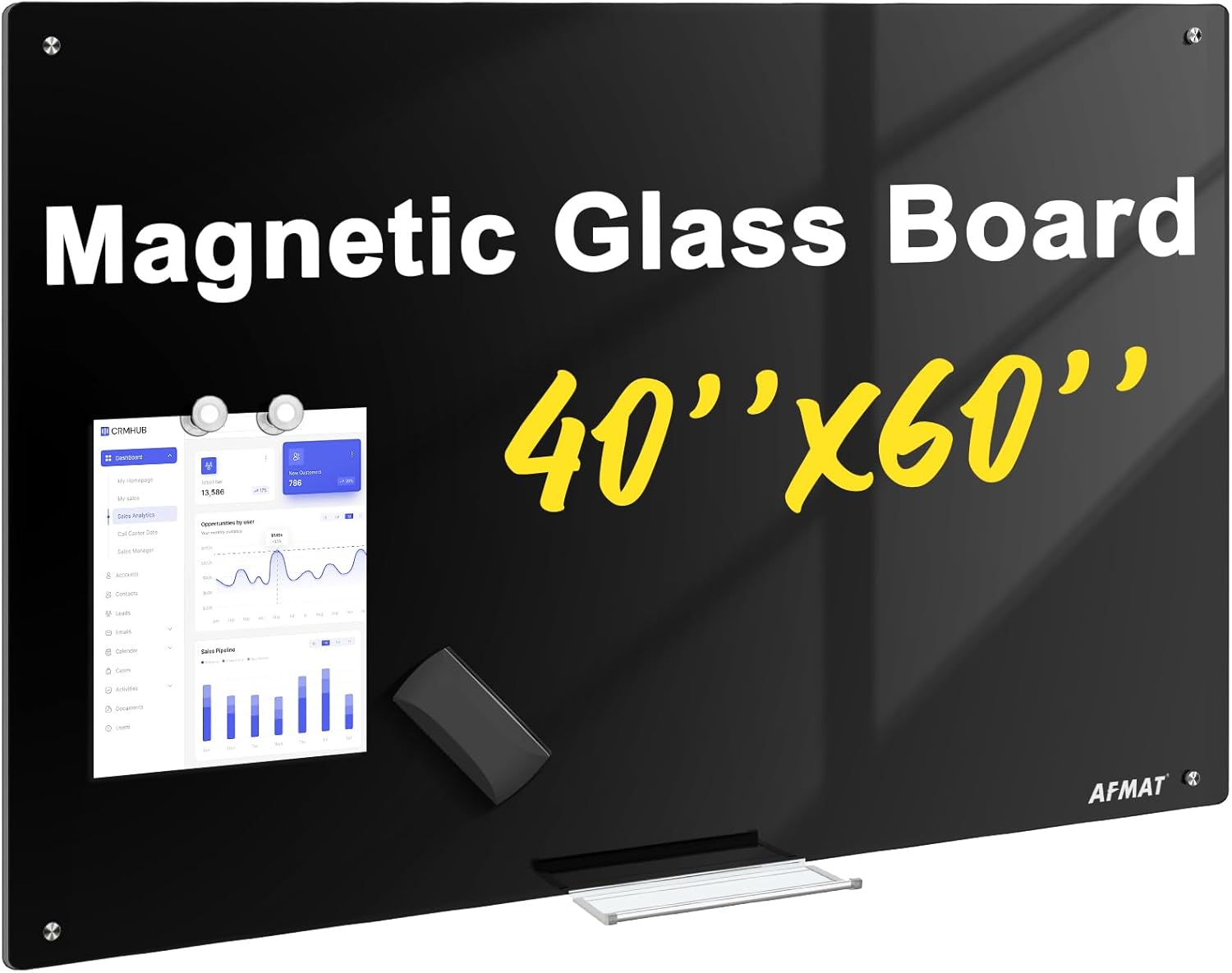 AFAMT Magnetic Dry Erase Board, 40" x 60" Glass Whiteboard, 4mm Tempered Glass, Strong Magnetic Surface, No Ghosting, Large Frameless Mounted Glass White Board for Office, Home, School