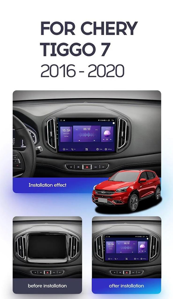 Ekran Radia Samochodowego IPS dla Chery Tiggo 7 1 2016-2020 4-core Radio Samochodowe Android/CarPlay Bezprzewodowe/Android Auto/WiFi/FM/GPS/Bluetooth/SWC/Kamera Cofania/ADAS DVR(X2)