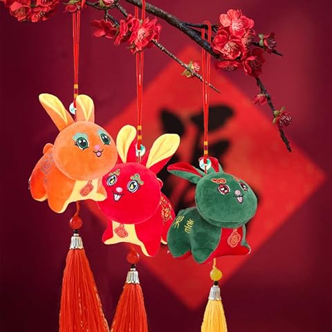 Exsivemy 3Pcs Chinese New Year Decorations 2023 Plush Ornaments Chinese Zodiac Rabbit Plush Lucky Plush Toy Stuffed Zodiac Animal Mascot Toys Rabbit Doll Stuffed Animal Pendant Cover