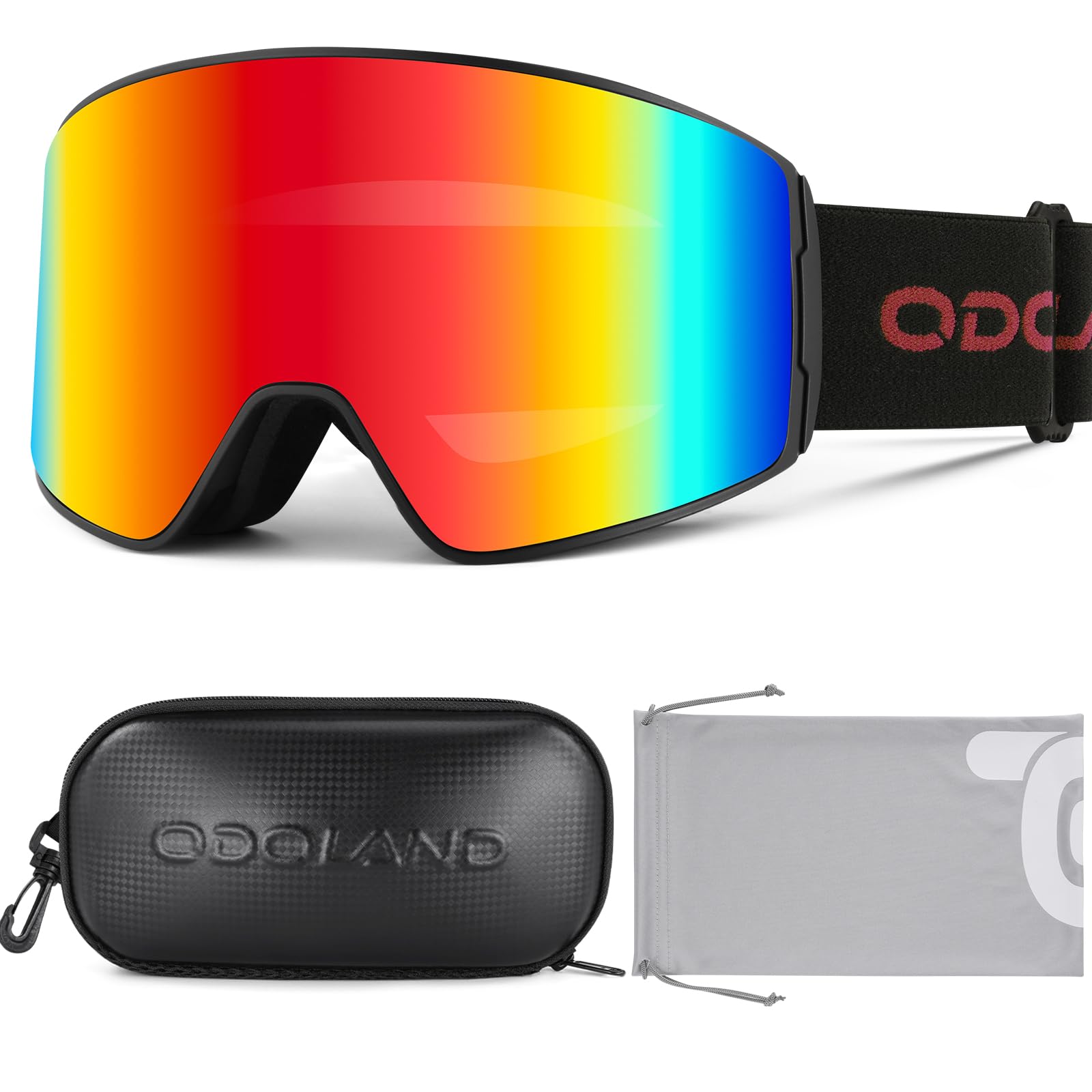 Odoland Kit di Maschera da Sci con Scatola, Maschera Snowboard Cilindrici Ampia Vista Anti-Nebbia Protezione UV, Occhiali da Sci per Uomo e Donna, Compatibile con Casco