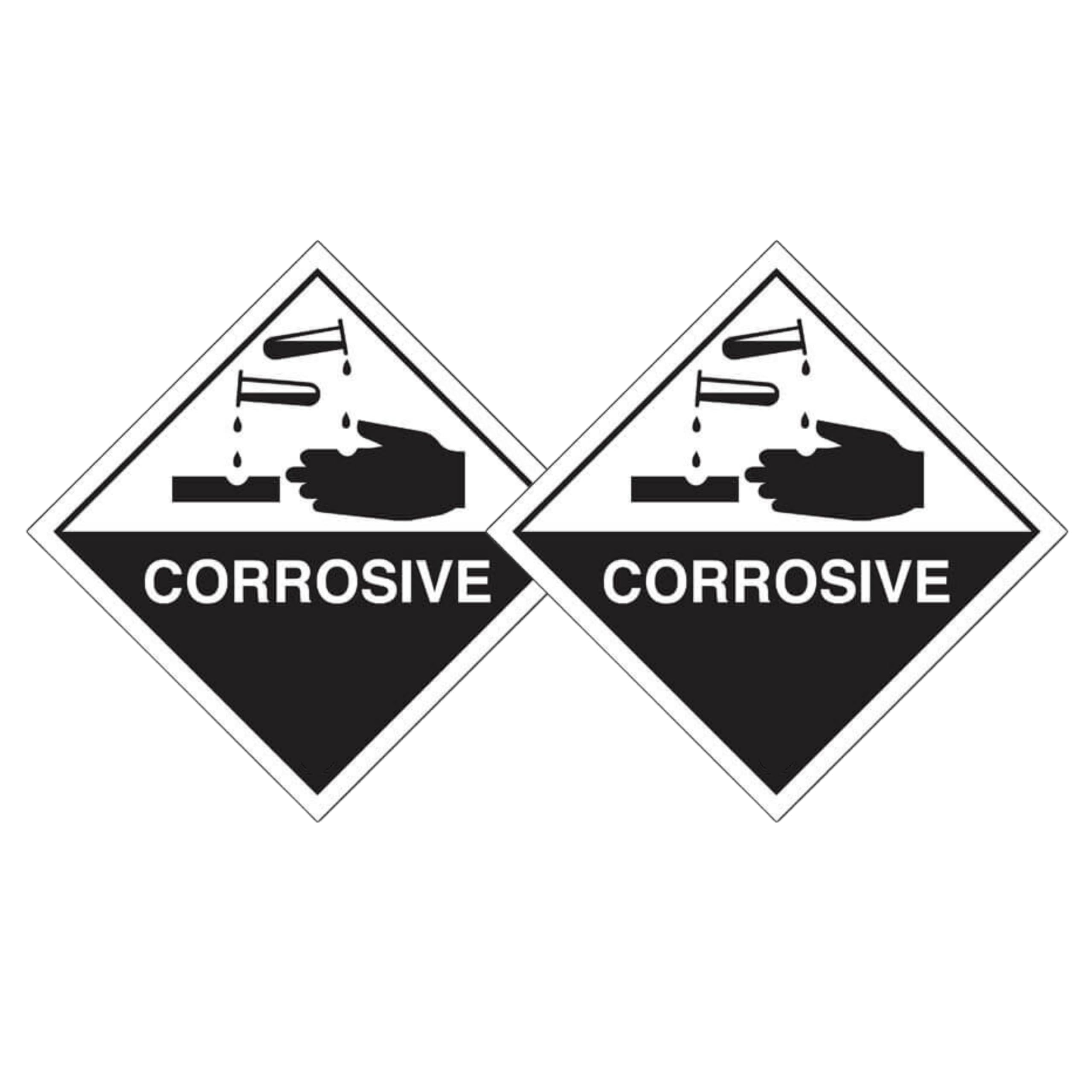 Tek Automotive Black White Corrosive Sticker – Twin Pack, 10X10cm – Hazard Warning Sign For Vehicles & Workspaces – Gloss Permanent Vinyl – Durable Indoor & Outdoor Safety Label For Cars, Vans, Lorries & More