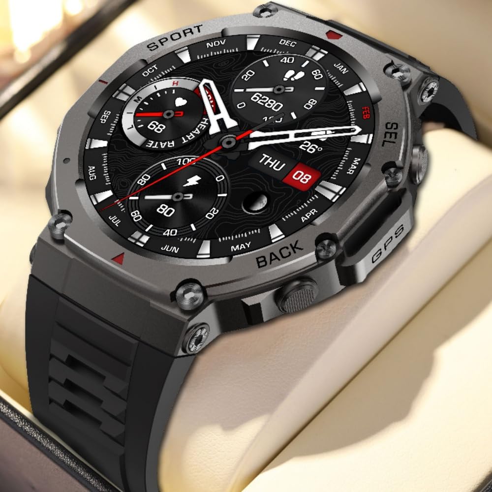 MEIION sekoda GPS smartwatch para Hombre y Mujer con Llamadas Bluetooth, 1,43" Pantalla, Pulsómetro, Monitor de Sueño, Podómetro, 170+ Modos Deportivos y Correa de Silicona Suave