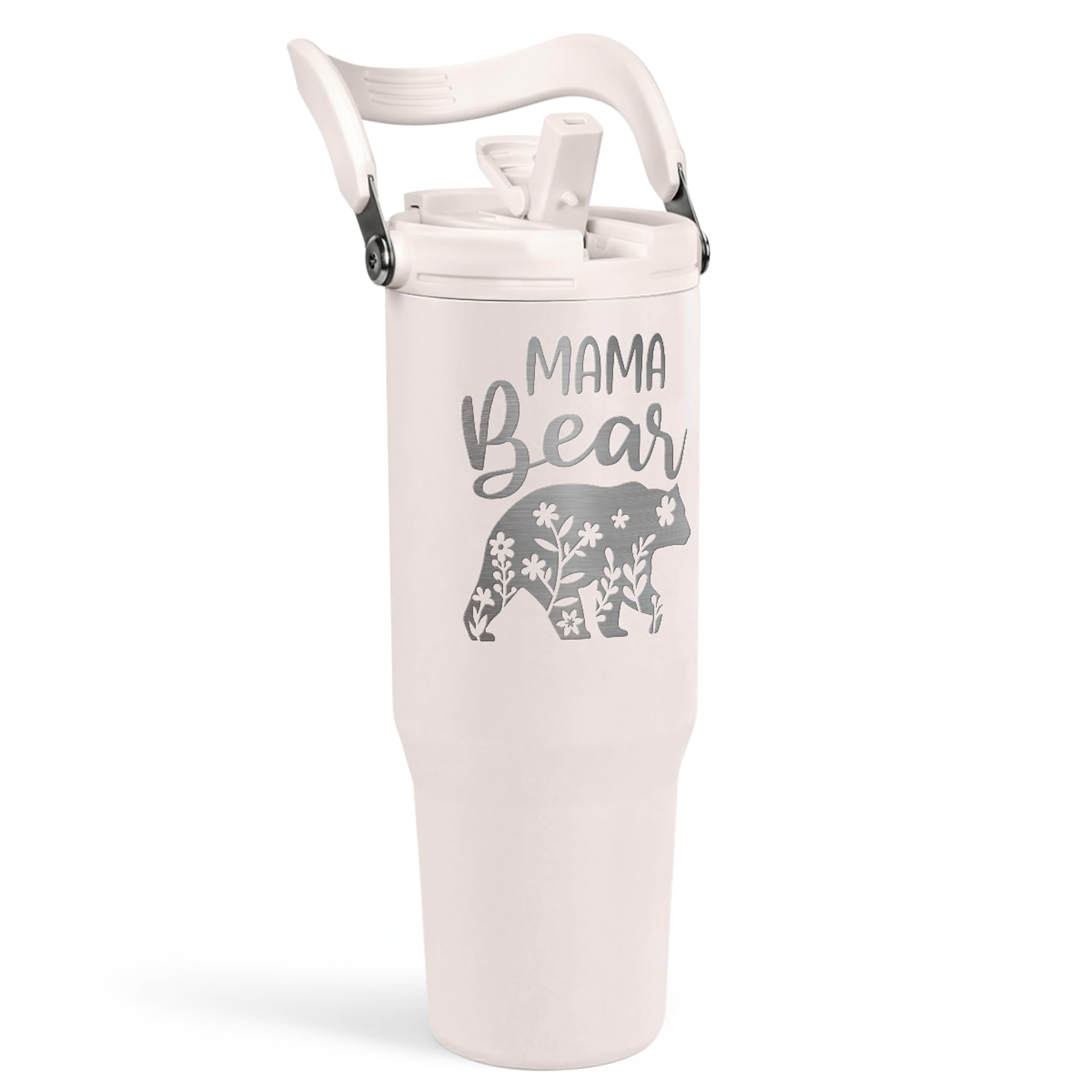 Mom Tumbler 30oz, Mama Bear Tumbler Stainless Steel Insulated Coffee Travel Mug with Handle & Flip Straw Lid, Gifts for Mommy, Presents for Mom for