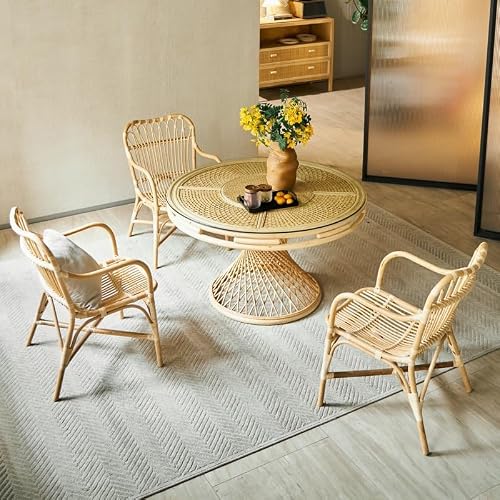ダイニングルームテーブル ラタン木製ダイニングテーブルホームカントリーハウスレストランラウンド モダンダイニングテーブル