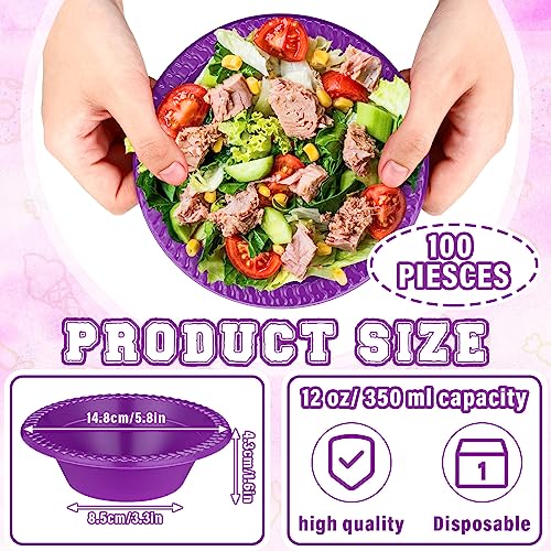 Image of Lallisa 100 Pcs 12oz Purple Disposable Plastic Bowls Halloween Party | Dessert Cups for Ice Cream Salad Soup, Serving Bowls for Picnic, Colored Party Supplies, Food Safe Sturdy