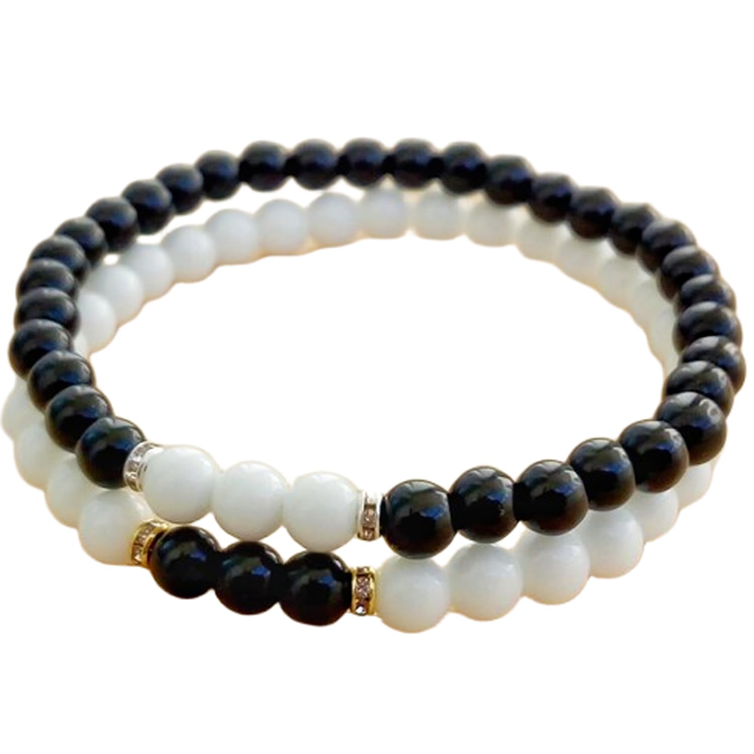 Bracelets extensibles pour couples amitié distance perles obsidienne jade 6mm
