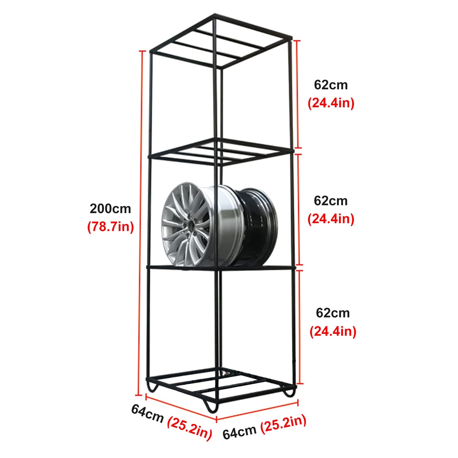 Reifenregal, 200 cm, extra hohes Radnaben-Lagerregal, stabiles Aufbewahrungssystem für mehrere Reifen, Robustes Reifenregal aus schwarzem Metall, einfach zu mon