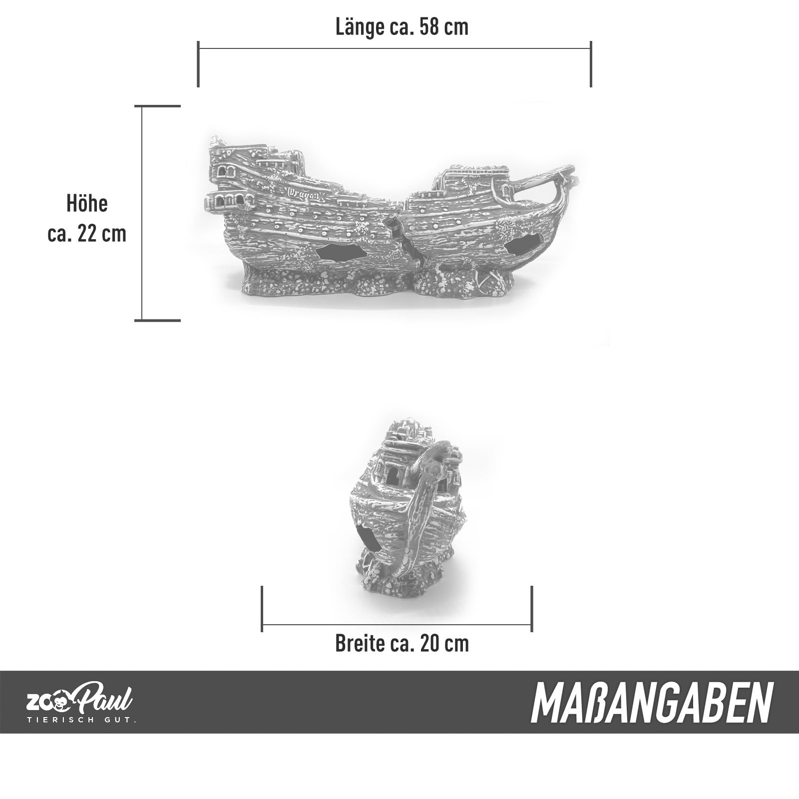 ZooPaul Deko Aquarium Boot 2 teilig RIESIG XXL Höhle Wrack Fische Keramik Dekoration Schiff Neuware