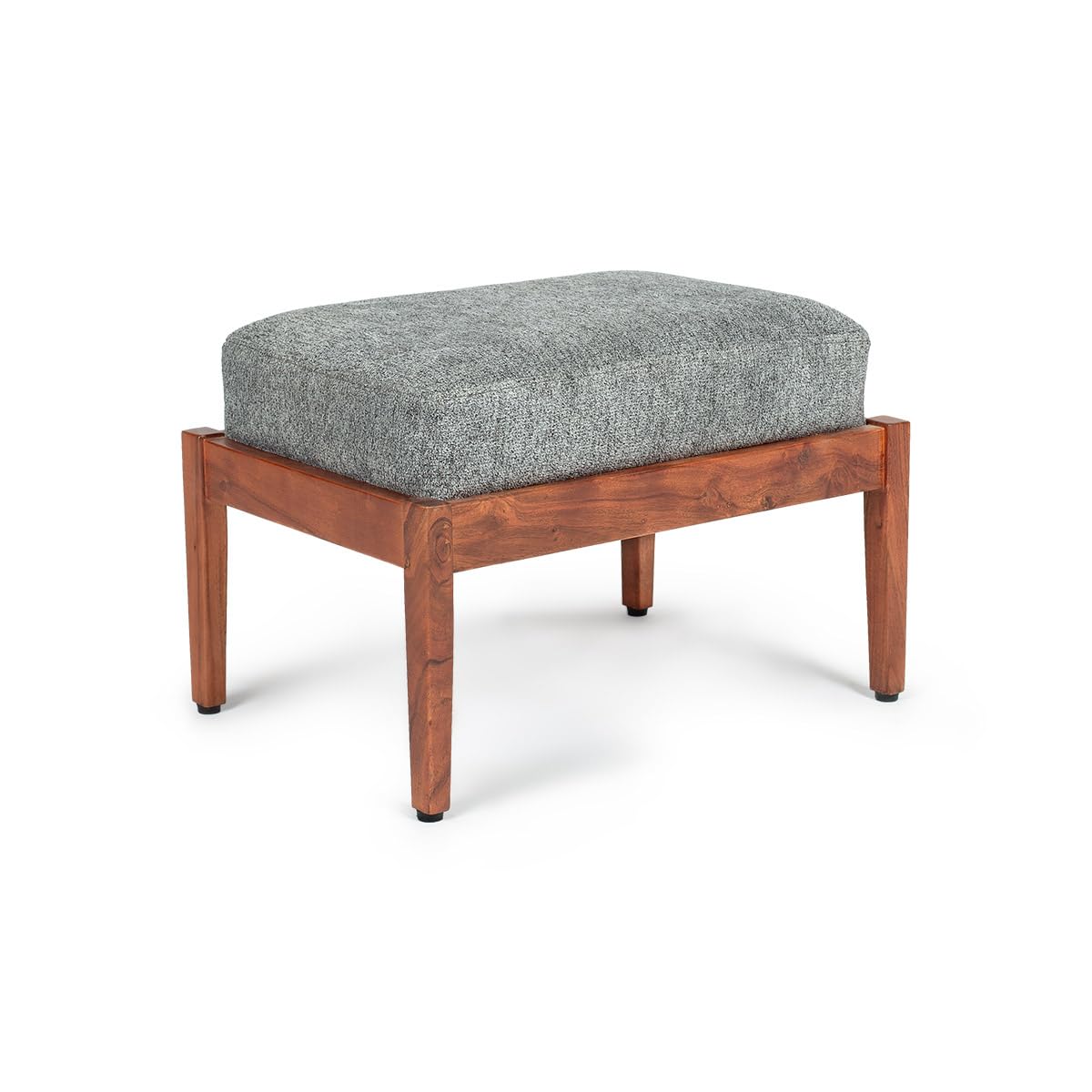 IAAH Chowki Pouffe Wooden Footstool Ottoman | Grey Fabric Puffy | Multipurpose Footrest, Entryway Bench, Organizer | Home Decor Stool for Living Room, Office, Mudda, Jute Cube Seat 2