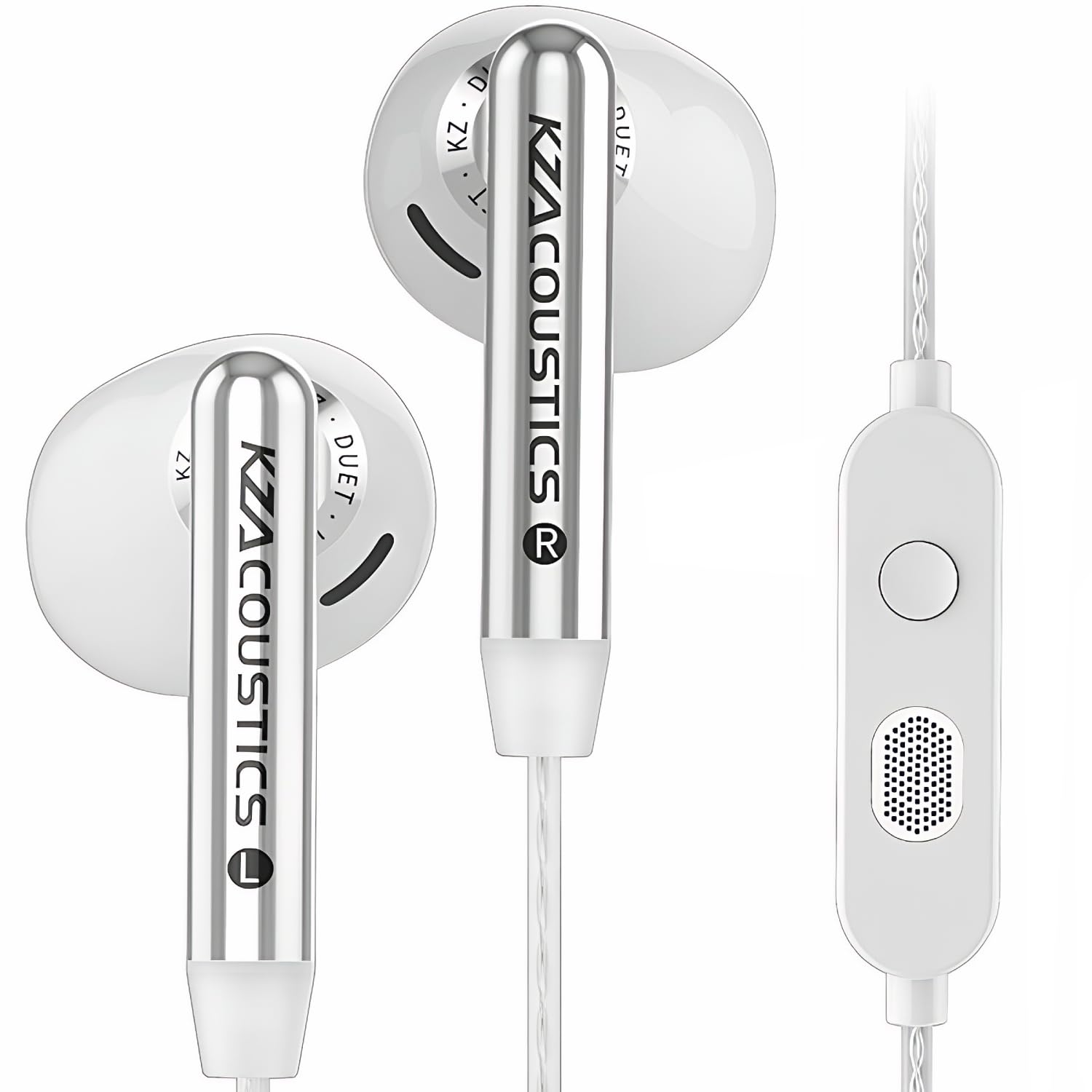 KZ Duet Écouteurs intra-auriculaires à double pilote dynamique – Écouteurs semi-intra-auriculaires confortables avec son cristallin, idéal pour la musique et les jeux (avec microphone, blanc)