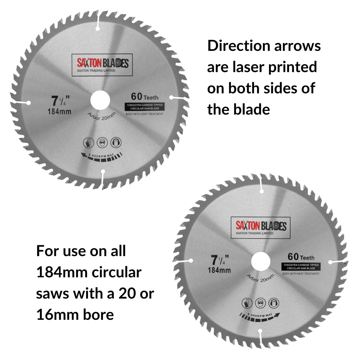 Saxton TCT - Lama circolare da 184 mm, C, foro 20 mm (anello da 16 mm), confezione da 3