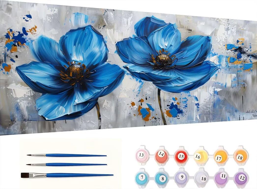 Pintar por Numeros Adultos, Crisantemo Azul, 70x90cm 7JGWX-281