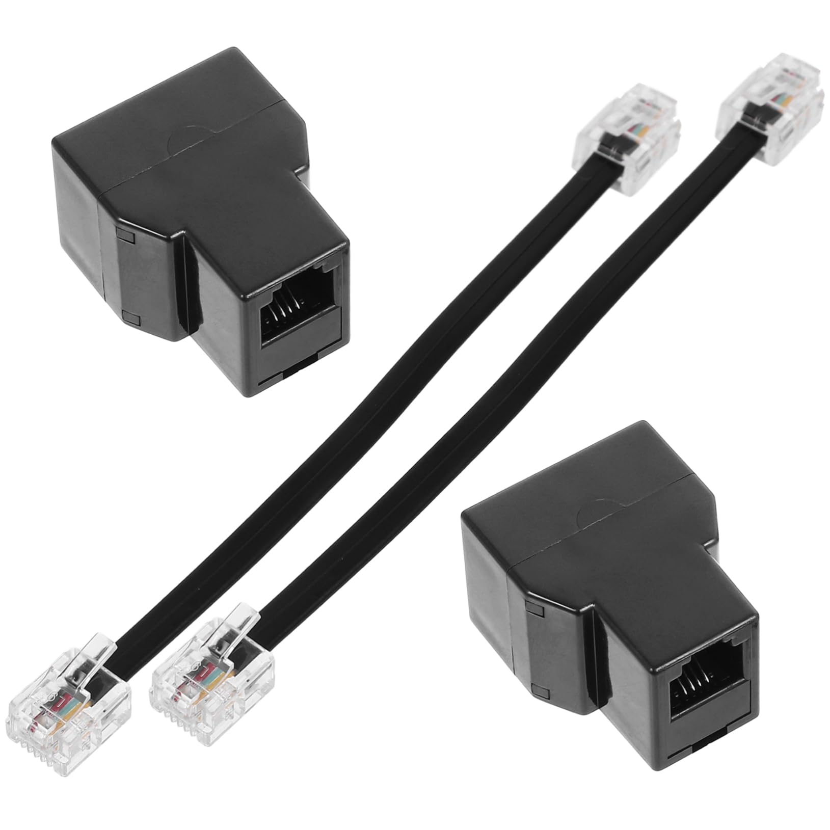 Angoily 2pcs Rj11 Phone Splitter 6p4c Detachable Line Adapter Rj14 4-core Cable Adapter