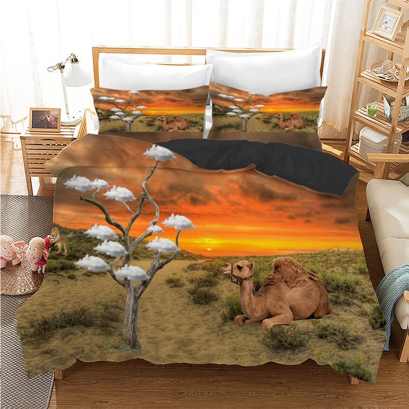 Parure de lit 160x200 housse de couette chameau avec 2 taies