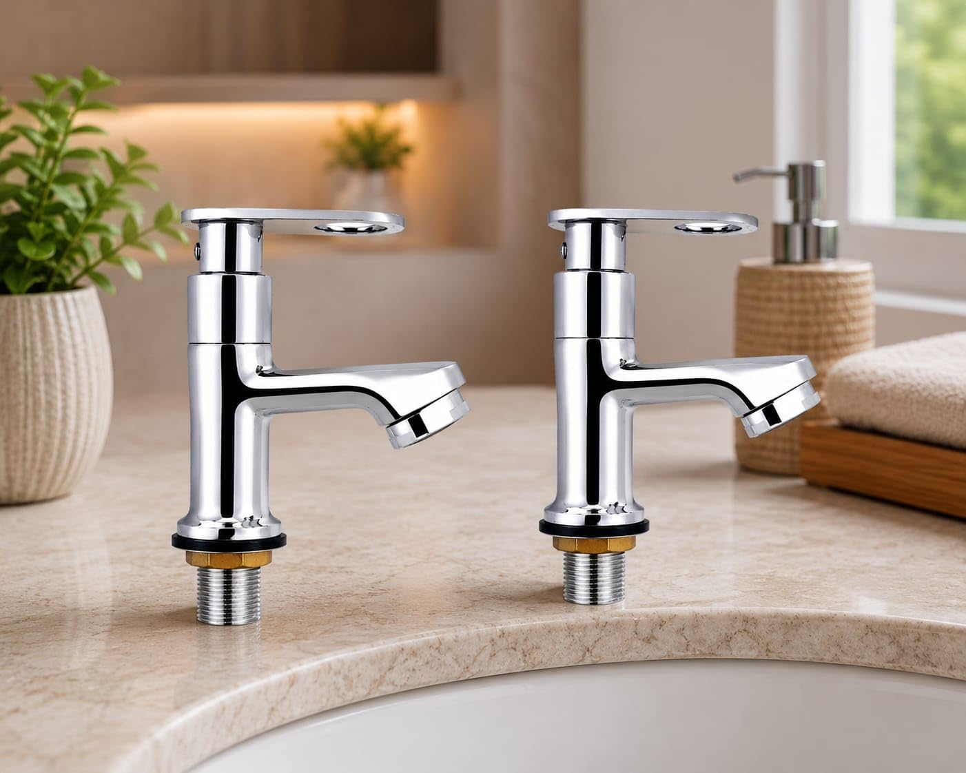 Chrome Finish Pillar Cock Tap for Bathroom Basin Sink 20MM Set of 2 | Brass Body, Bathroom Sink Tap, Mirror Polish Finish, Easy Installation, Single Water Inlet-image-40