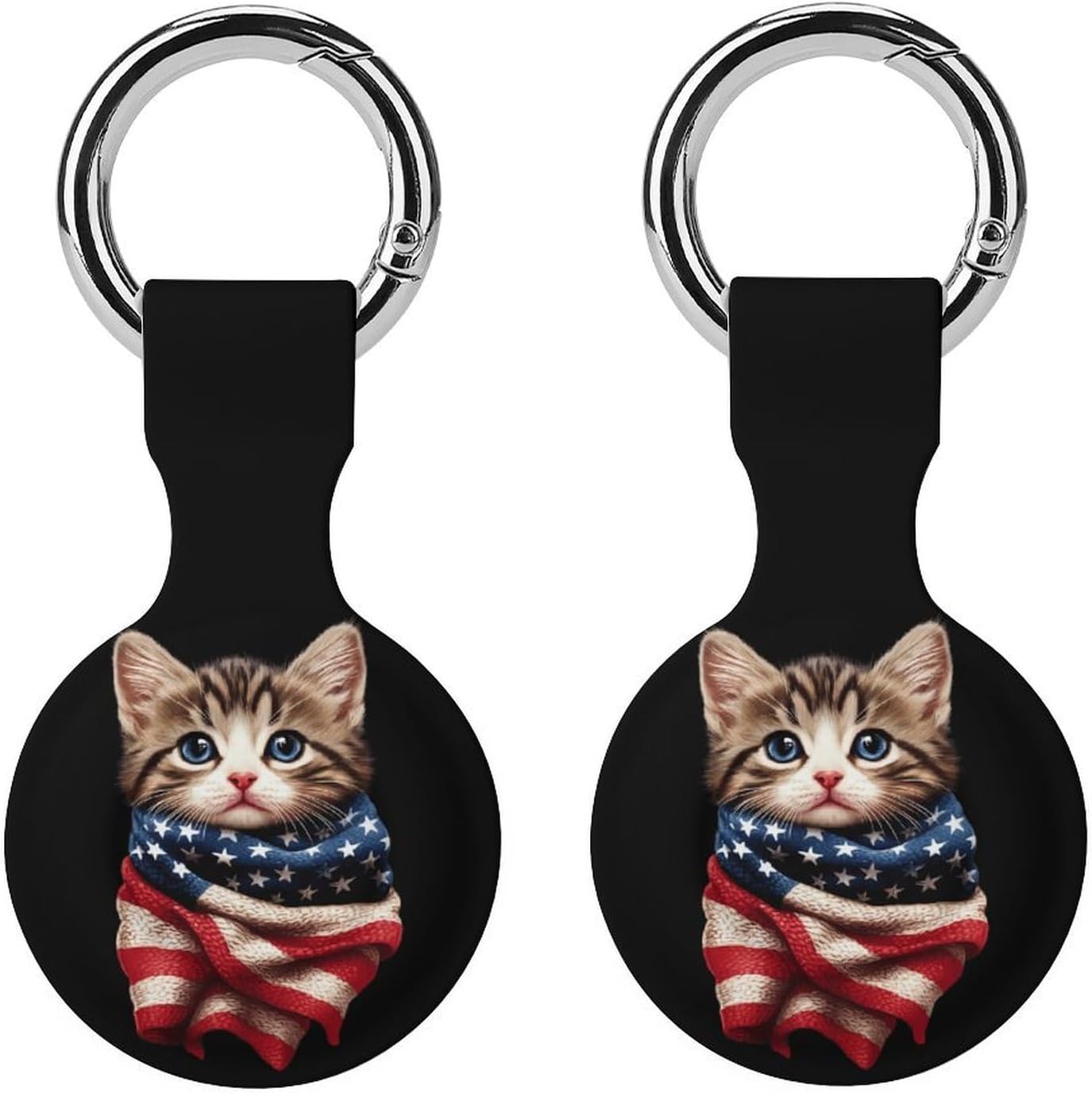 U.S.A. Flag Cat Funny Cover Compatible with AirTag Case Protector GPS Tracker Holder with Keychain