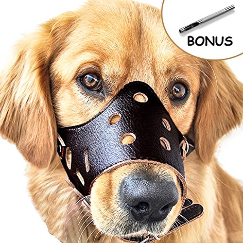 Adjustable Leather Dog Muzzles, Lightweight Durable, for Anti-Biting Anti-Barking Anti-Chewing Safety Protection (S, Black)