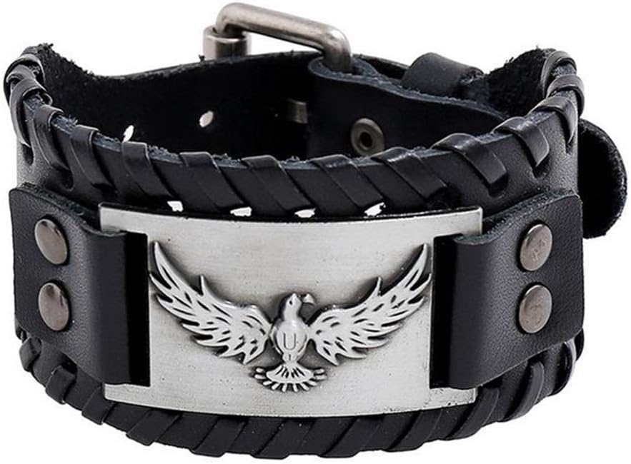 GelConnie Viking Bracelet Punk Leather Cuff Bracelet Gothic Leather Wristband Bracelet with Nordic Amulet Scandinavian Talisman Celtic Pagan Jewelry