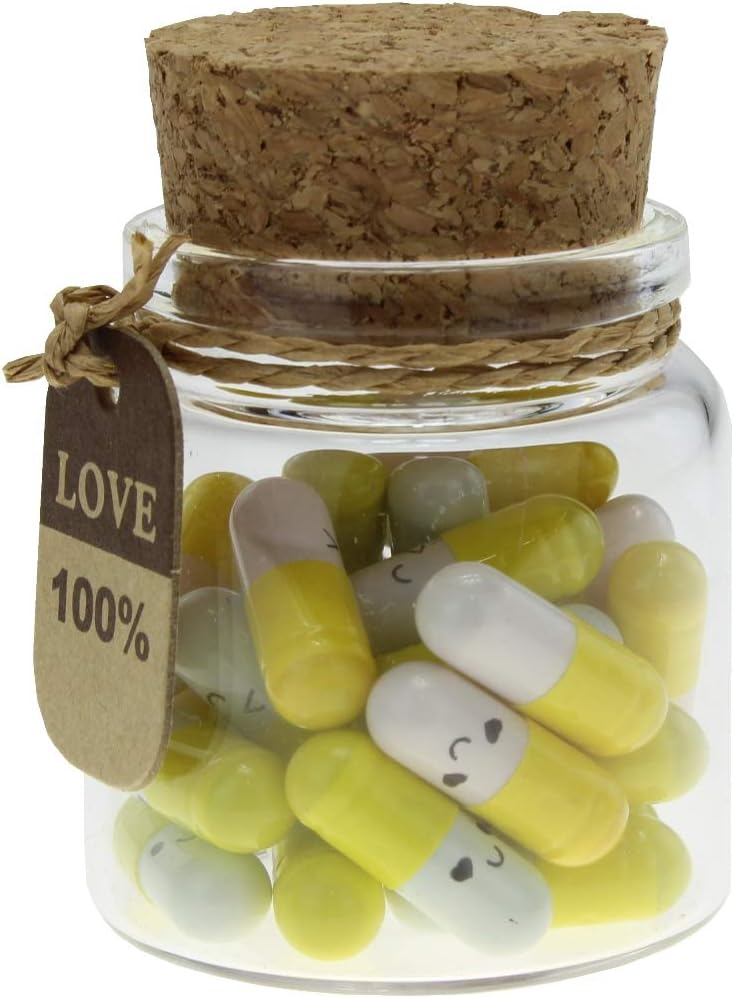 Infmetry Valentines Day Gifts For Her Him Boyfriend Girlfriend Capsule Notes Pills in a Glass Bottle Letter Messages For Couples Men Women (Yellow 25pcs)