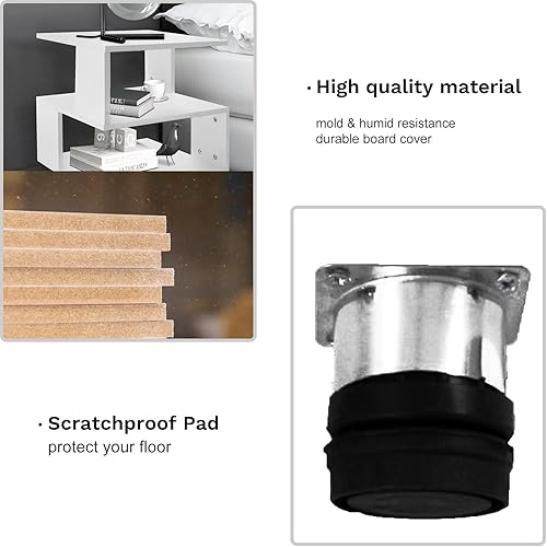 Miniatura 19 de MASAKA B&W - Mesitas de noche negras Magic Cube, estilo moderno - Mesitas de noche rectangulares de diseño hueco de 2 niveles, mesa de noche Negro