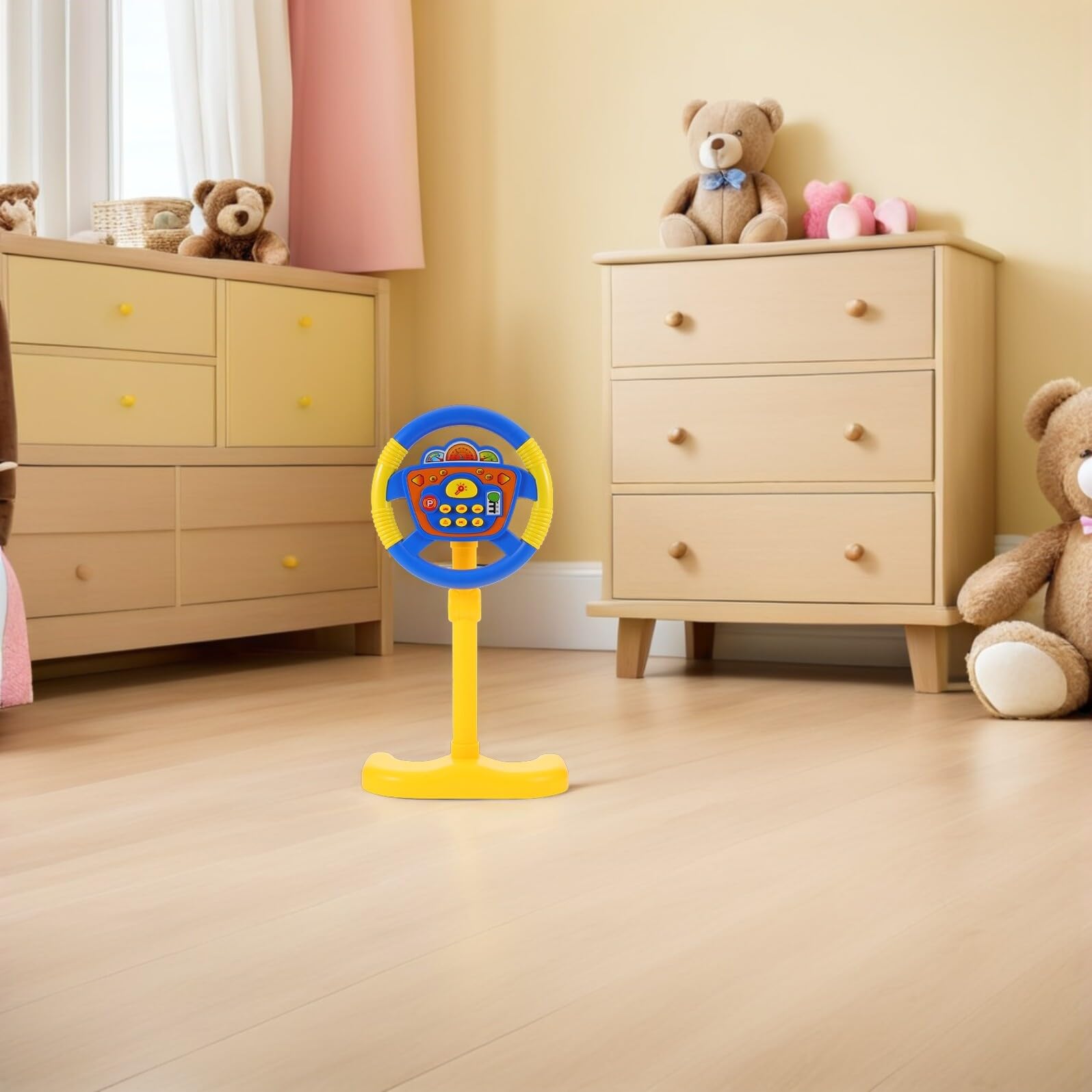 Hemobllo Volante Musicale Giocattolo per Ragazzo Ragazza con Simulazione di Guida Verticale da Gioco con Effetti Sonori Divertenti e Supporto Stabile per Piccole Mani