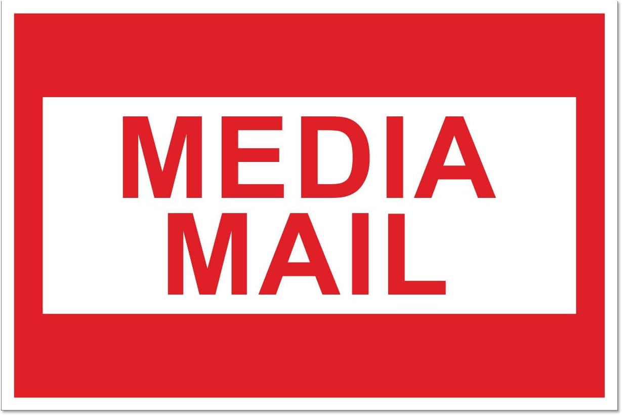 1200 Labels, 4 Packs - Media Mail Stickers (3 x 2 inch) Media Mail (Red/White) Shipping Labels for Mailing Carriers