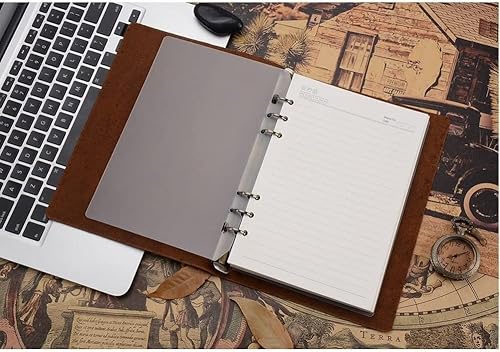 Carpeta clásica con anillos de cuero, A5, A6, A7, cubierta de piel auténtica, diario, cuaderno de bocetos, planificador de papelería (color rojo,