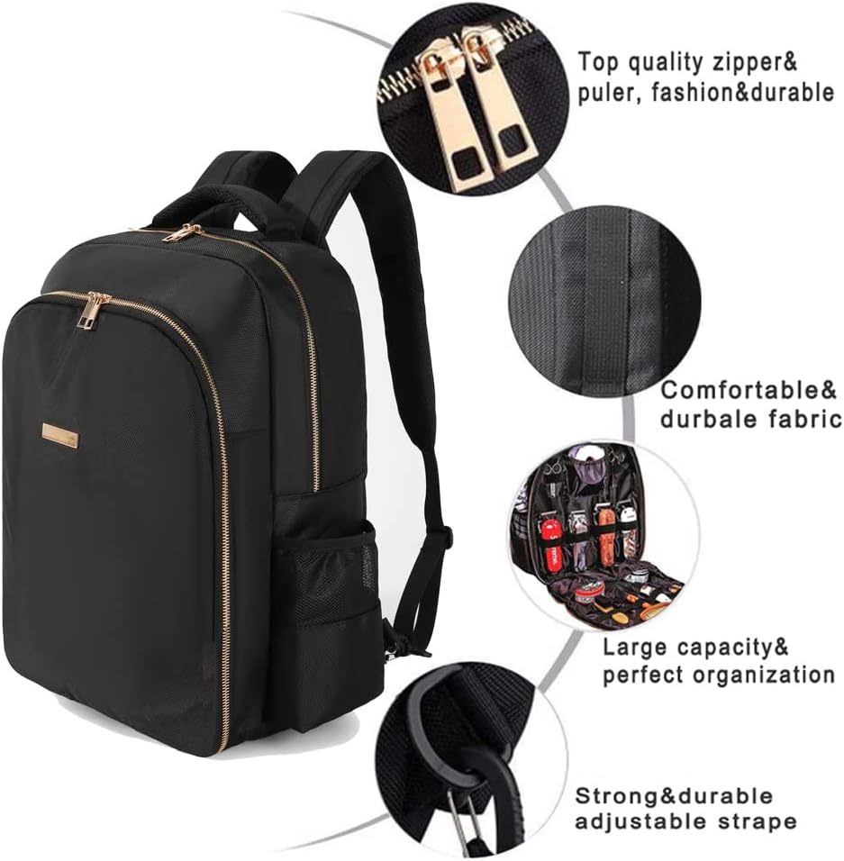 MAXPAND Large Backpack Bag Organizer for Barbers Clippers and Supplies Portable Hairstylist Clipper Backpack Travel Barber Shop Tools Bag 3 in 1 (BLACK), 19 INCHES