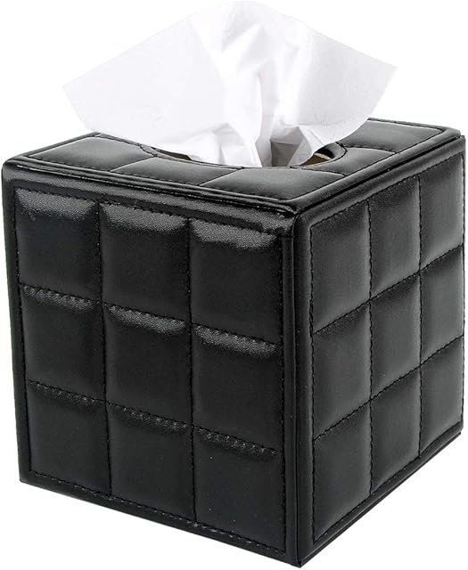 Discoball Tissue Box Cover PU Leather Cube Tissue Holder - Household Office Square Tissue Cover Case Paper Holder Napkin Dispenser Holder for Home Office and Car (Black Cube)