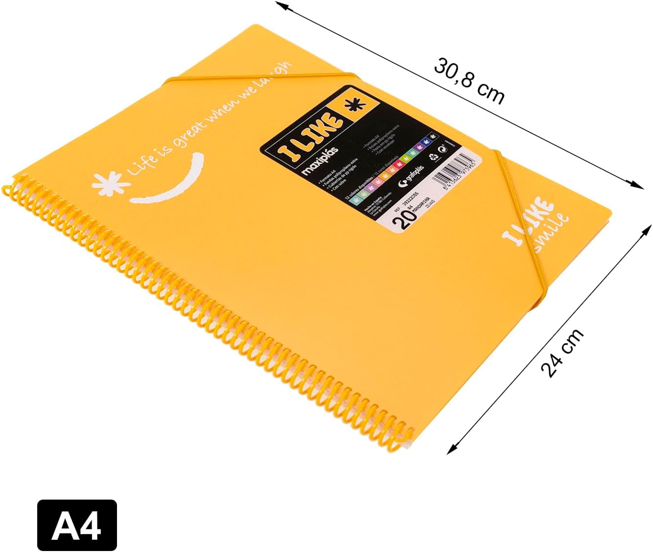 Grafoplás 39222055 Spiral Folder A4 Mandarin 20 Pockets Polypropylene I Like Smile