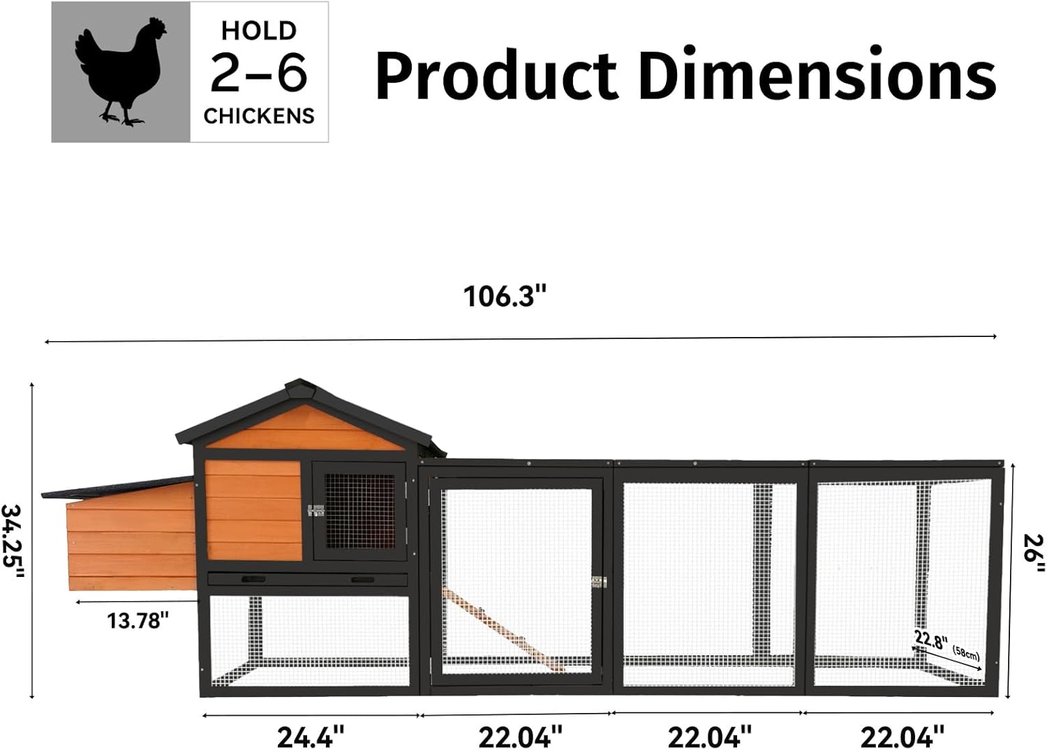 Chicken Coop, Large Wooden Chicken Coop with Nesting Boxes & Run Cage for 2-4 Chickens, Outdoor Hen House Poultry Hutch Rabbit Cage with No-Slip Ramp & Pull-Out Tray for Backyard Farm