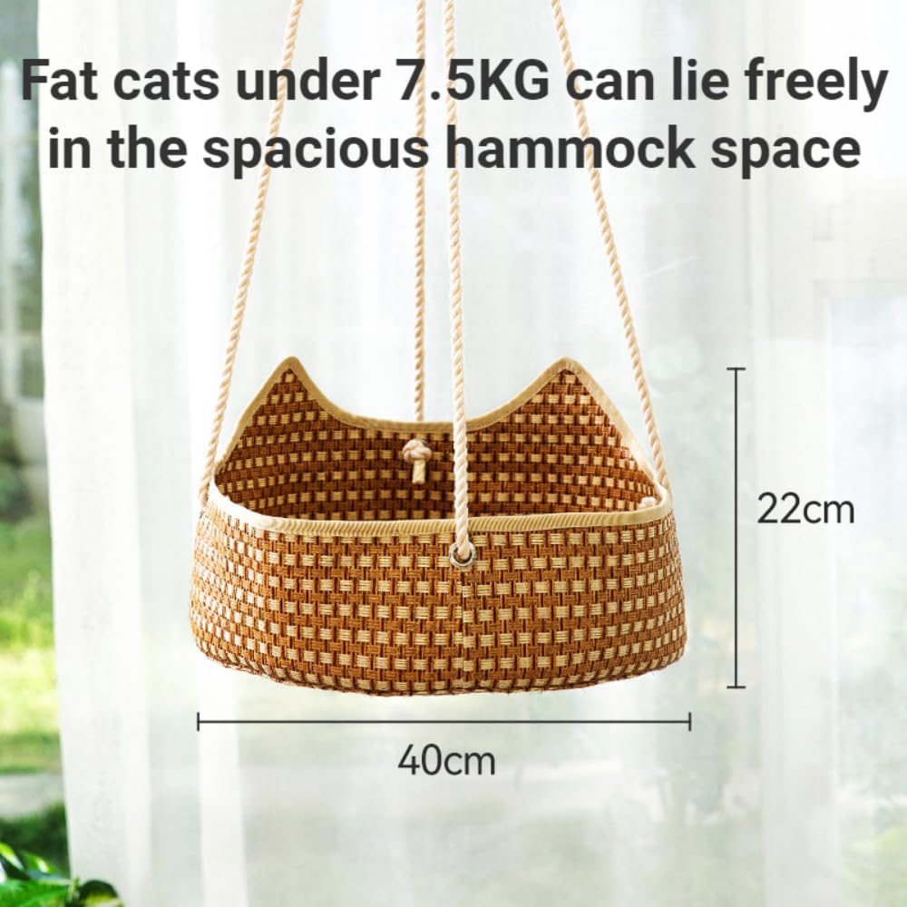Cat Hammock Summer Cool Cat Cage Rattan Cat Nest Hanging Basket Balcony Cat Basking Sun Cat Bed Pet Supplies (Rattan)