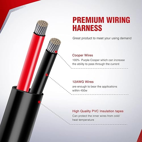 Miniatura 7 de Nilight Kit de arnés de cableado de barra de luz LED de cobre, 1 cable de 12 AWG resistente 12 V, interruptor de encendido y apagado, fusible de