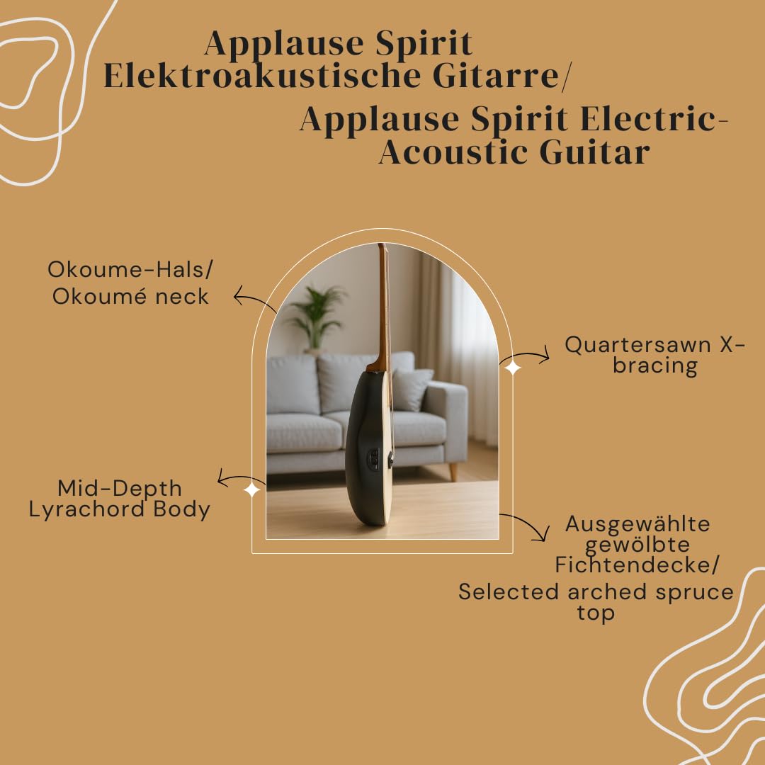 Applause E-Akustikgitarre Spirit - selektierte Fichtendecke - Mid-depth Lyrachord Body - Cutaway - AP2T Preamp + Tuner - Natur - AAE-044-4S