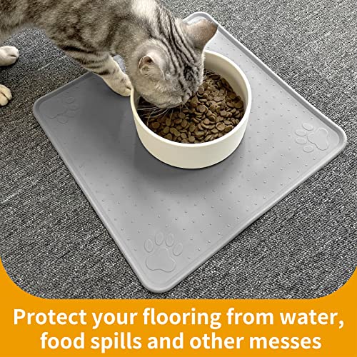 Ptlom Pet Placemat For Dog And Cat, Waterproof Non-Slip Bowl Mat Prevent Food And Water Overflow, Puppy Dish Feeding Mats Suitable For Medium And Small Pet, Silicone (13" *13", Grey) #TOP4