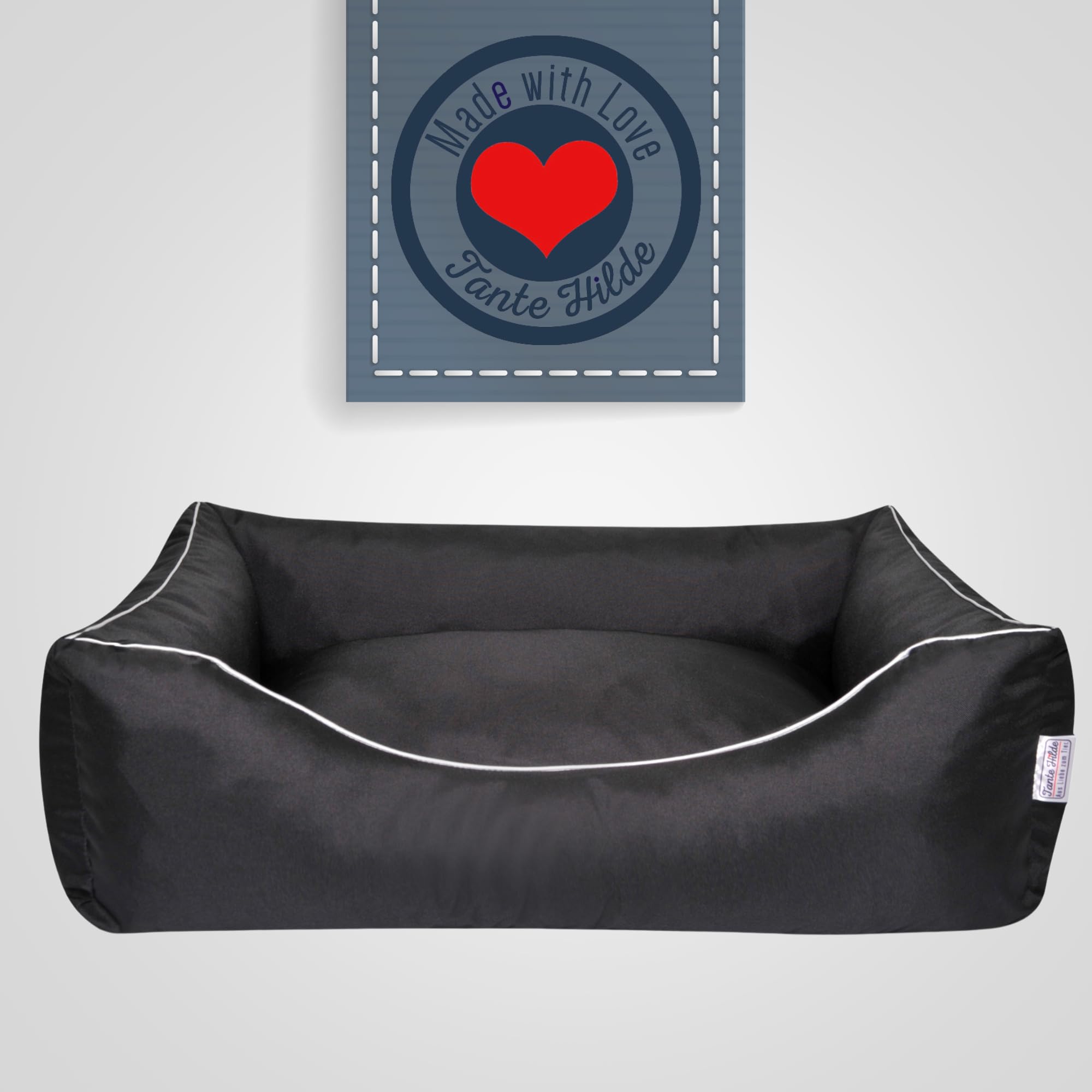 Tante Hilde Hundebett Norderney – Waschbar, Robust, Hochwertig, Größenauswahl - Hundekorb, Hundekissen (Schwarz XL 80x60 cm, Ideal für kleine Hunde)