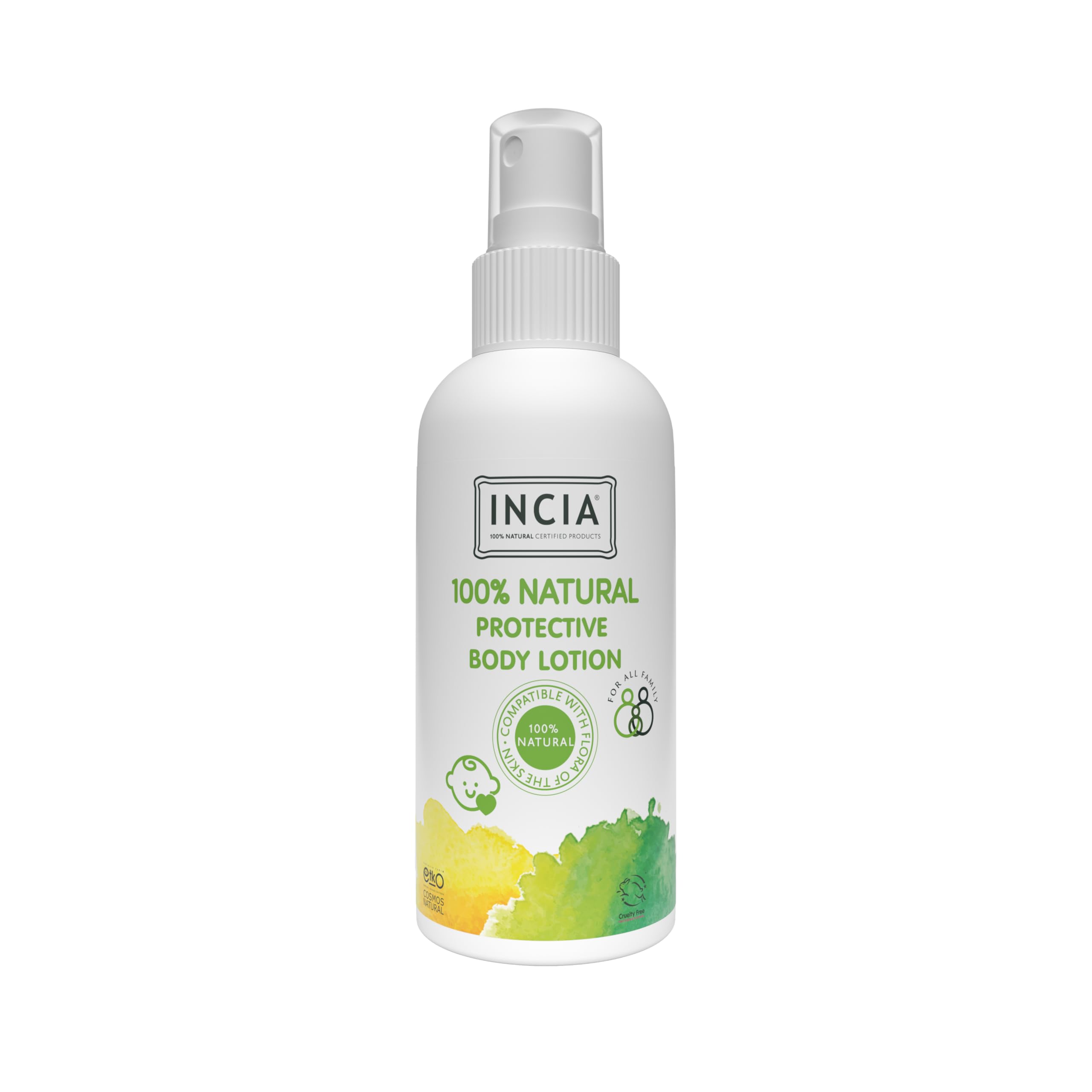 INCIA%100 Doğal Koruyucu Vücut Losyonu Sprey Yenidoğan Bebek Çocuk İçin Limon Okaliptus Vegan 100 ml