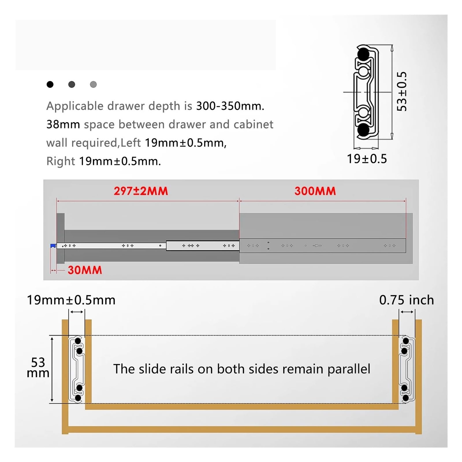 1 para wytrzymałych prowadnic przemysłowych do szuflad 10" - 50" z zamkiem(45cm)