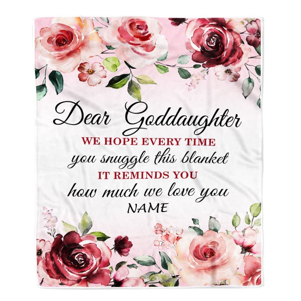 TeesNow Personalized Goddaughter Blanket from Godmother We Hope Every Time Rose Floral Goddaughter Birthday Graduation Christmas Customized Fleece Blanket (50 x 60 in Youth Size)