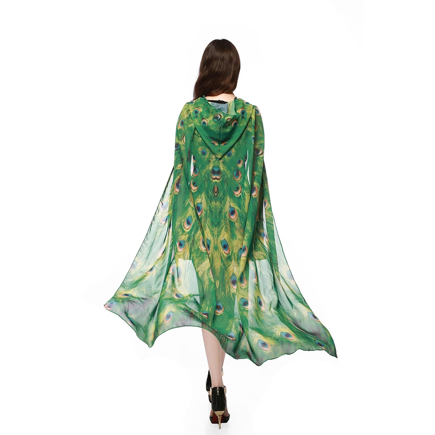 NALACAL Chiffon Peacock Hooded Cape, Peacock Shawl Fairy Girls Cape Peacock Costumes for Halloween Fancy Dress for Halloween Parties, Fancy Dress Parties, Theme Parties, Sun Protection(1 Pack)