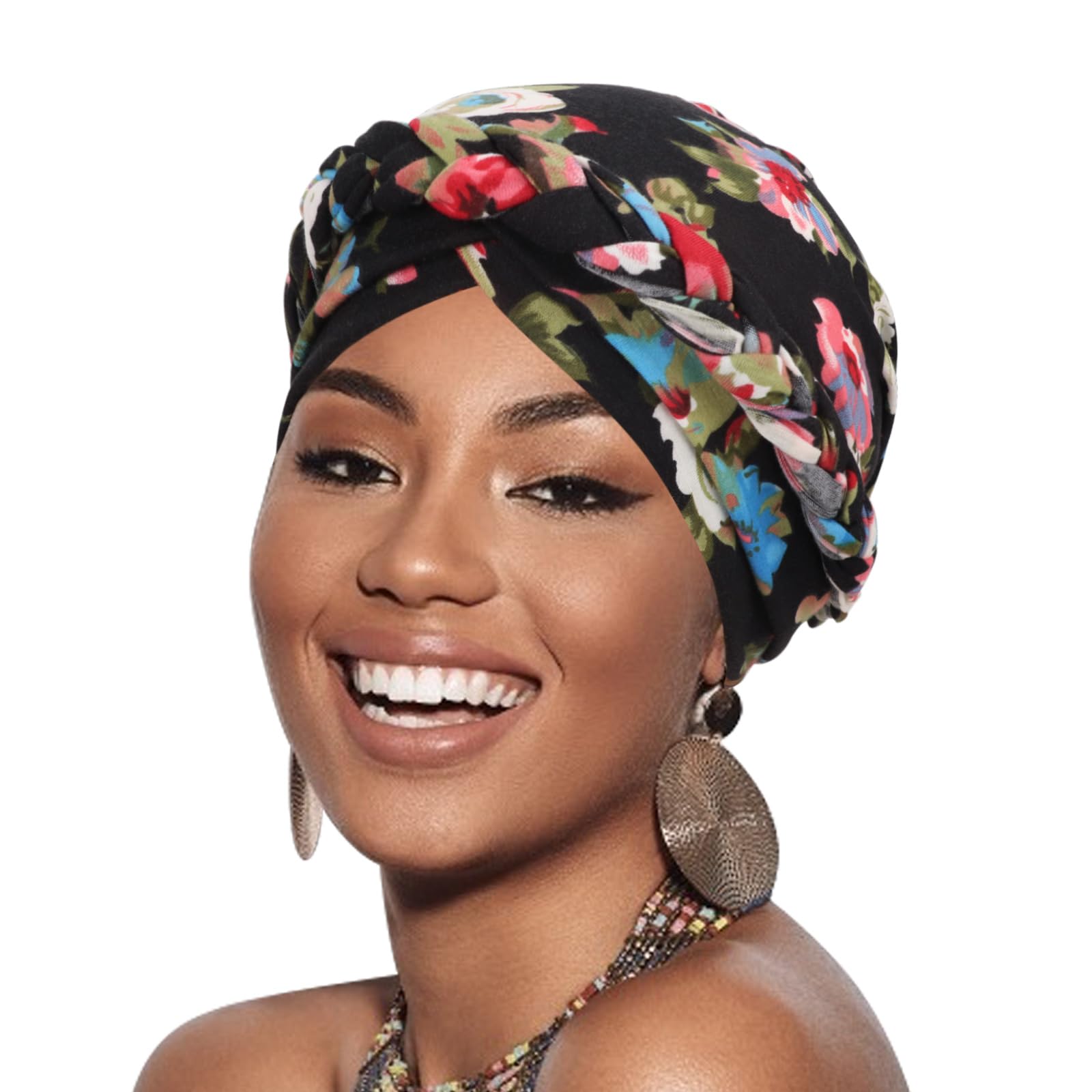 DRESHOW Turban Pre-Tied Twisted Hat Thread African Head Wraps for Black Women Chemo Cancer Cap Braid Hair Cover