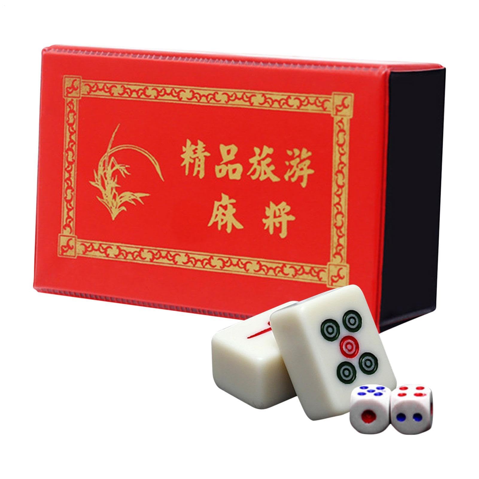 Mahjong Tiles Game pour le style chinois - 144pcs petite collection traditionnelle, cas de transport Durablies, kit de pièces compactes, boîte Ready Travel | Ensemble de de style chinois amusan