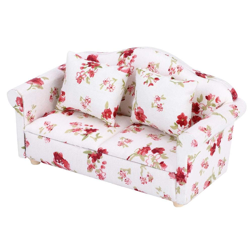 Redxiao Wzór kwiatowy, domek dla lalki, sofa dla lalki, mini sofa o średnicy 12 cali (duże klastry kwiatowe)